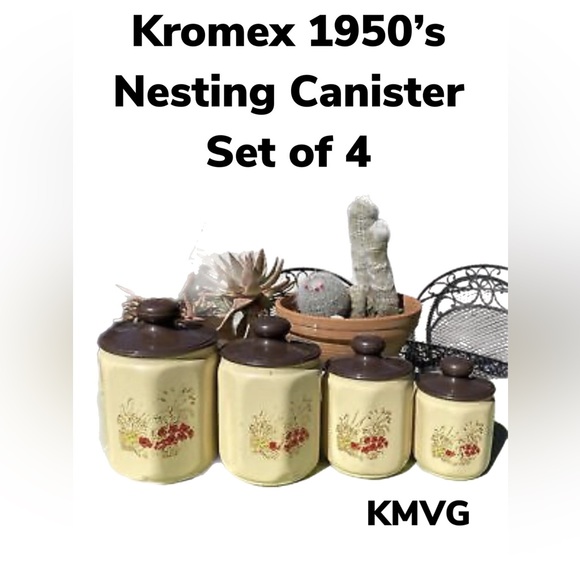 Kromex Kitchen Vintage 95s Kromex Nesting Canisters Set Of 4 Red Flowers Rare Poshmark
